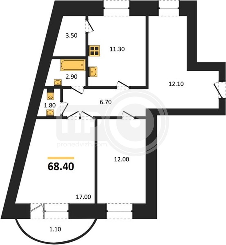 2-комнатная квартира, 67.3кв.м