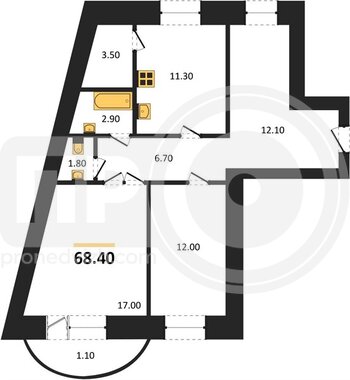 Миниатюра 2-комнатная квартира, 67.3кв.м