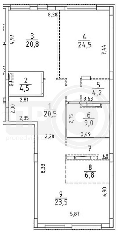 3-комнатная квартира, 118.8кв.м