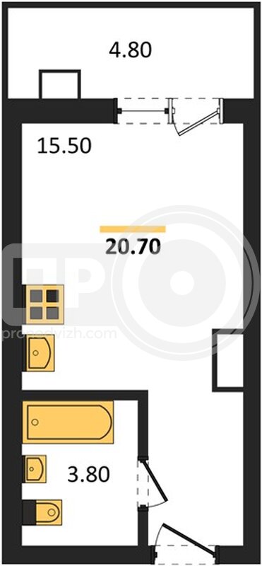 1-комнатная квартира, 20.7кв.м