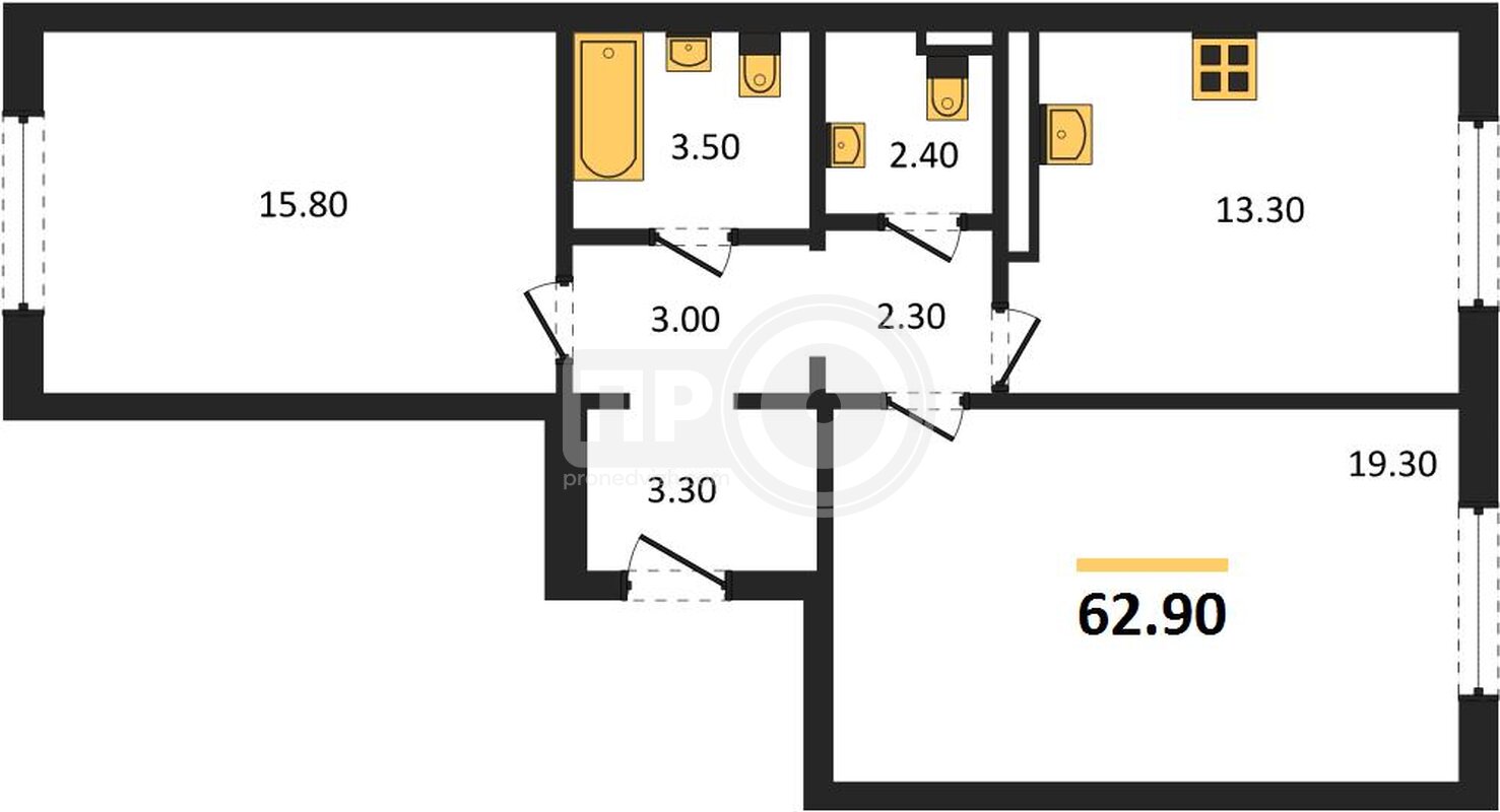 2-комнатная квартира, 62.9кв.м