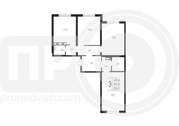 Миниатюра 3-комнатная квартира, 85кв.м