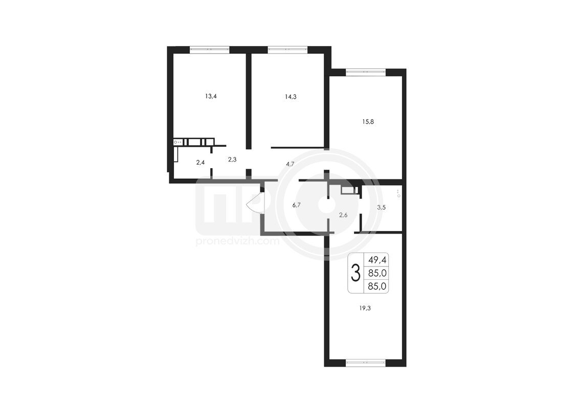 3-комнатная квартира, 85кв.м