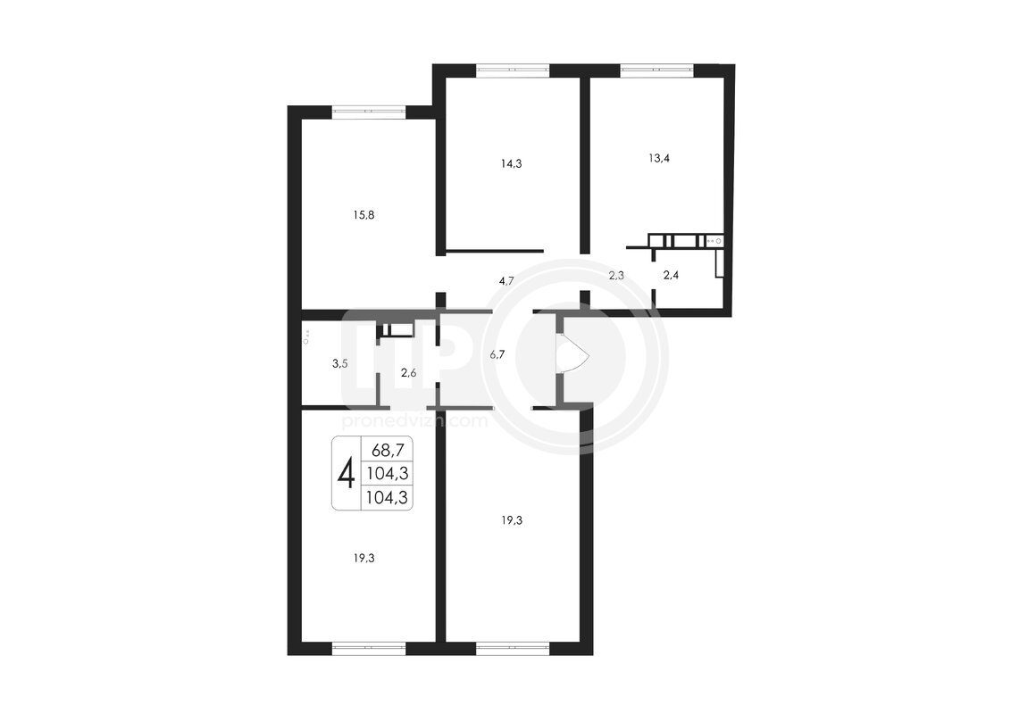 4-комнатная квартира, 104.3кв.м
