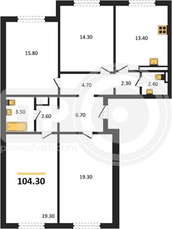 Миниатюра 4-комнатная квартира, 104.3кв.м