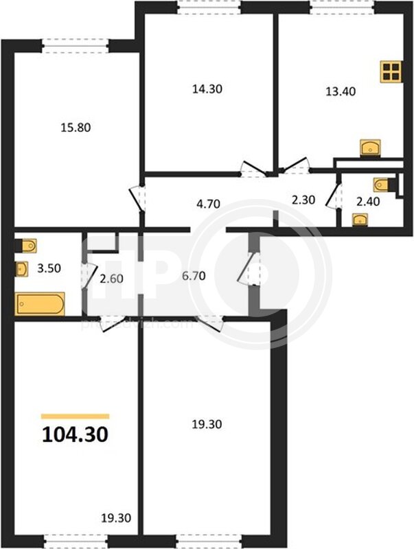 4-комнатная квартира, 104.3кв.м