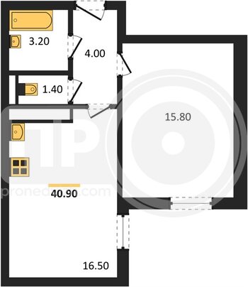 Миниатюра 1-комнатная квартира, 40.9кв.м