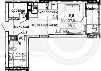 Миниатюра квартира-студия, 28,6кв.м.