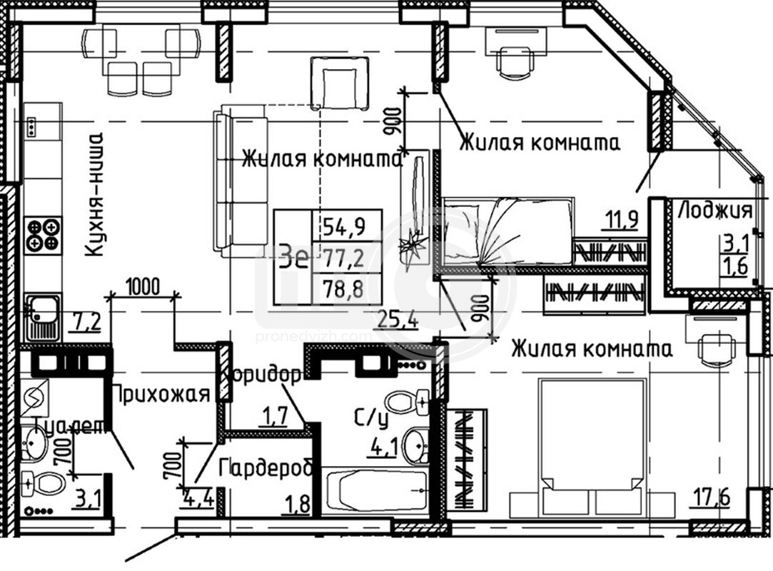 2-комнатная квартира, 78.8кв.м