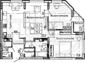 Миниатюра 2-комнатная квартира, 78.8кв.м