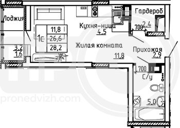 Миниатюра квартира-студия, 28,2кв.м.
