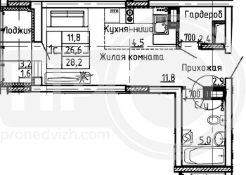 Миниатюра квартира-студия, 28,2кв.м.