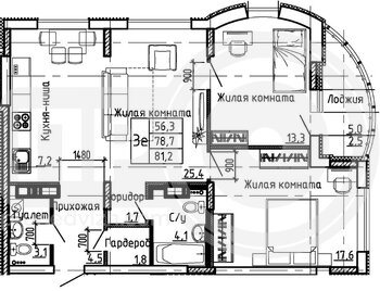 Миниатюра 2-комнатная квартира, 81.2кв.м