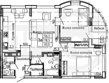 Миниатюра 2-комнатная квартира, 81кв.м