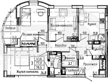 Миниатюра 3-комнатная квартира, 79.5кв.м