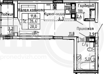 Миниатюра квартира-студия, 28кв.м.
