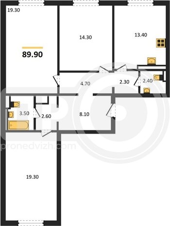 Миниатюра 3-комнатная квартира, 89.9кв.м