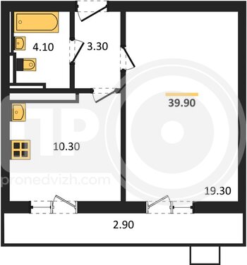 Миниатюра 1-комнатная квартира, 39.9кв.м
