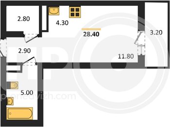 Миниатюра квартира-студия, 28,4кв.м.