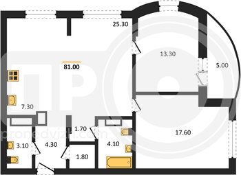 Миниатюра 2-комнатная квартира, 81кв.м