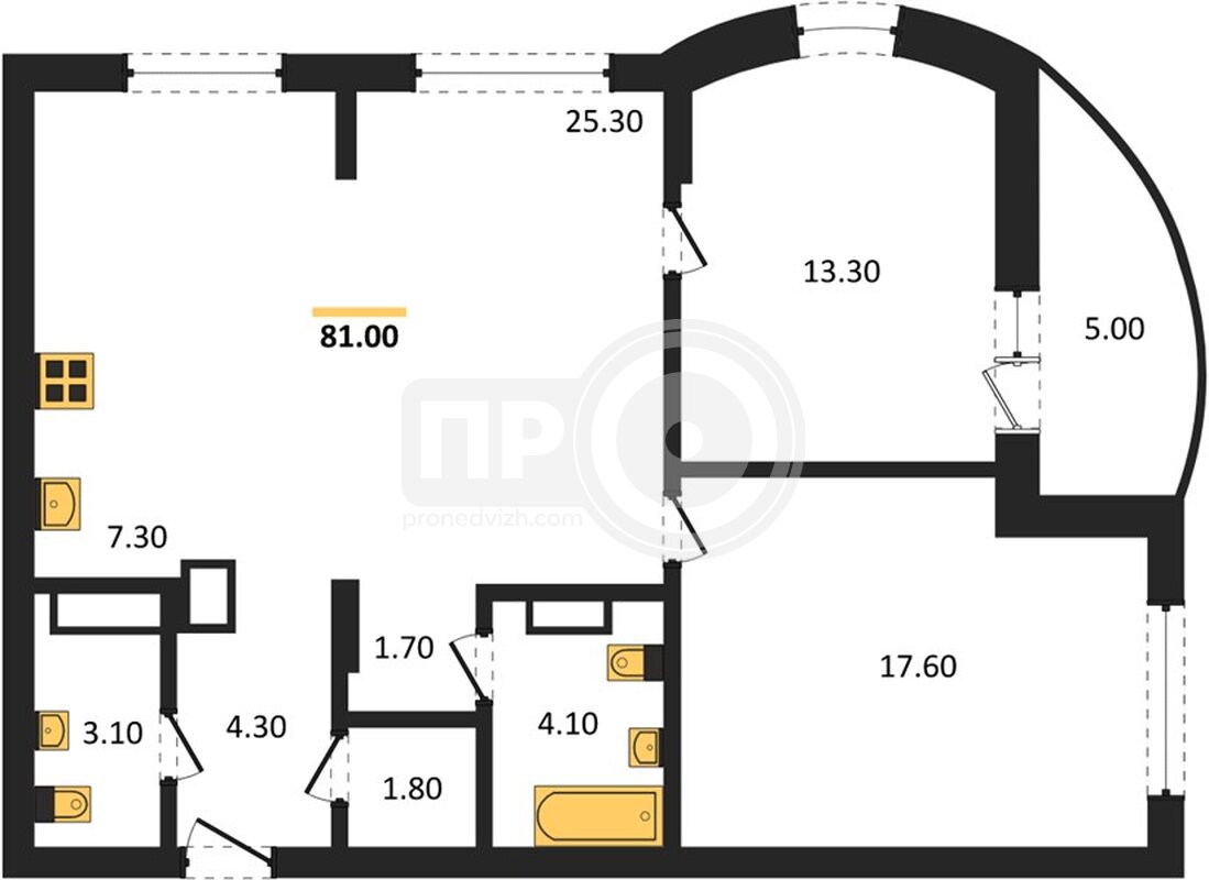 2-комнатная квартира, 81кв.м