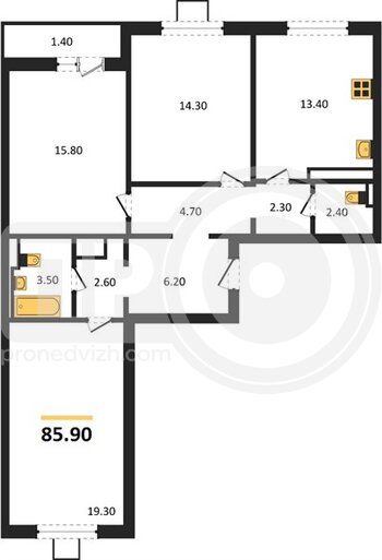 Миниатюра 3-комнатная квартира, 85.9кв.м