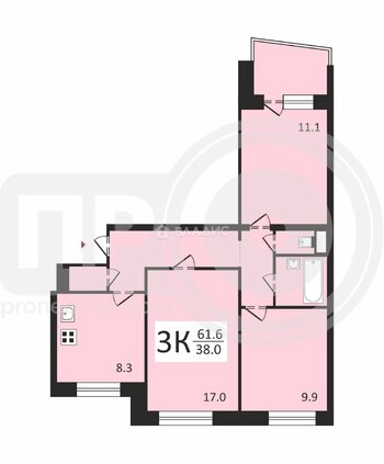 Миниатюра 3к, 7/9 П, Россия, Воронеж, улица Киселёва, 17, 61.6 кв.м