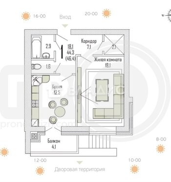 Миниатюра 1к, 1/5 К, Россия, Воронеж, улица Шишкова, 72Б, 48.9 кв.м