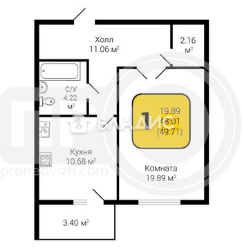 Миниатюра 1к, 3/17 К, Россия, Воронеж, переулок Здоровья, 90Г/1, 48.6 кв.м