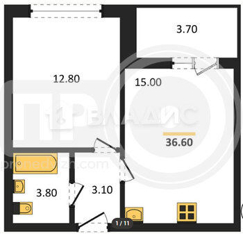 Миниатюра 1к, 1/17 П, Россия, Воронеж, проспект Труда, 93к4, 36.1 кв.м