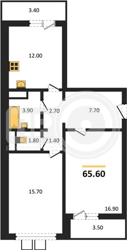 2-комнатная квартира, 65.6кв.м