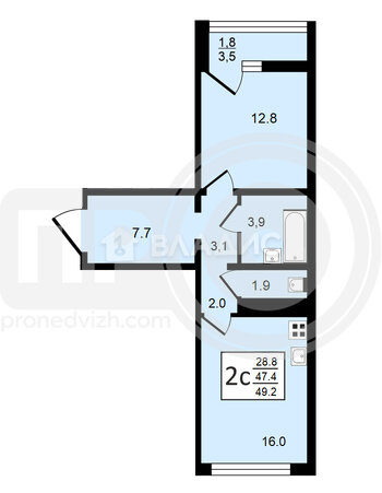 Миниатюра 1к, 9/20 П, Россия, Воронеж, улица Пескова, 6, 49.2 кв.м