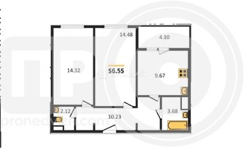 Миниатюра 2к, 4/17 М, Россия, Воронеж, улица МОПРа, 3, 56.2 кв.м