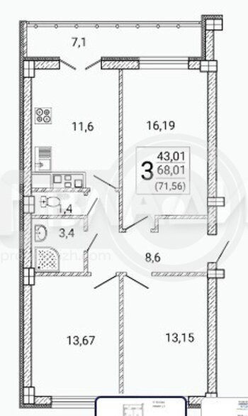 Миниатюра 3к, 10/15 К, Россия, Воронеж, Цимлянская улица, 10В, 71.4 кв.м