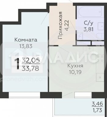 Миниатюра 1к, 19/19 М, Россия, Воронеж, Покровская улица, 17к3, 33.78 кв.м