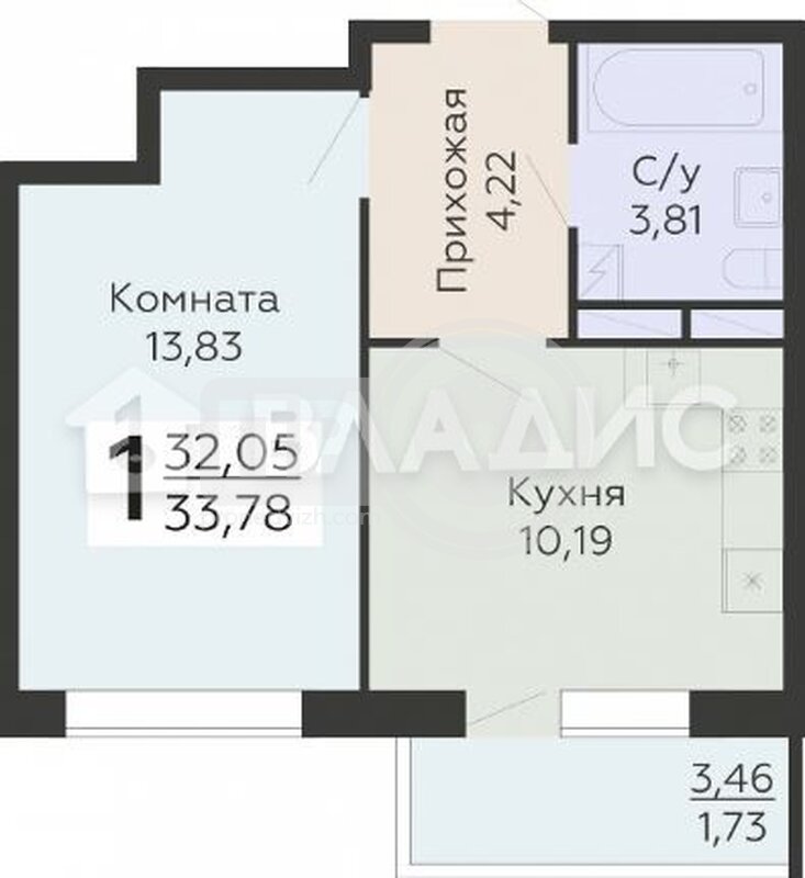 1к, 19/19 М, Россия, Воронеж, Покровская улица, 17к3, 33.78 кв.м