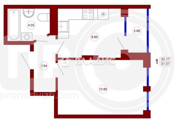 Миниатюра 1к, 14/21 К, Россия, Воронеж, улица Гаршина, 25к1, 29.9 кв.м