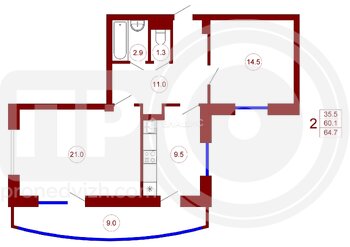 Миниатюра 2к, 8/16 К, Россия, Воронеж, улица Козо-Полянского, 9, 64.7 кв.м