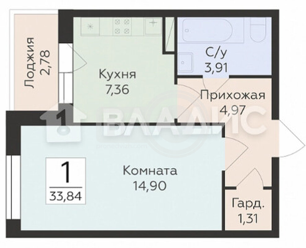 1к, 15/18 К, Россия, Воронеж, Острогожская улица, 164, 33.84 кв.м