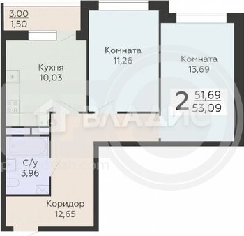 Миниатюра 2к, 11/19 М, Россия, Воронеж, Покровская улица, 17к4, 53.09 кв.м