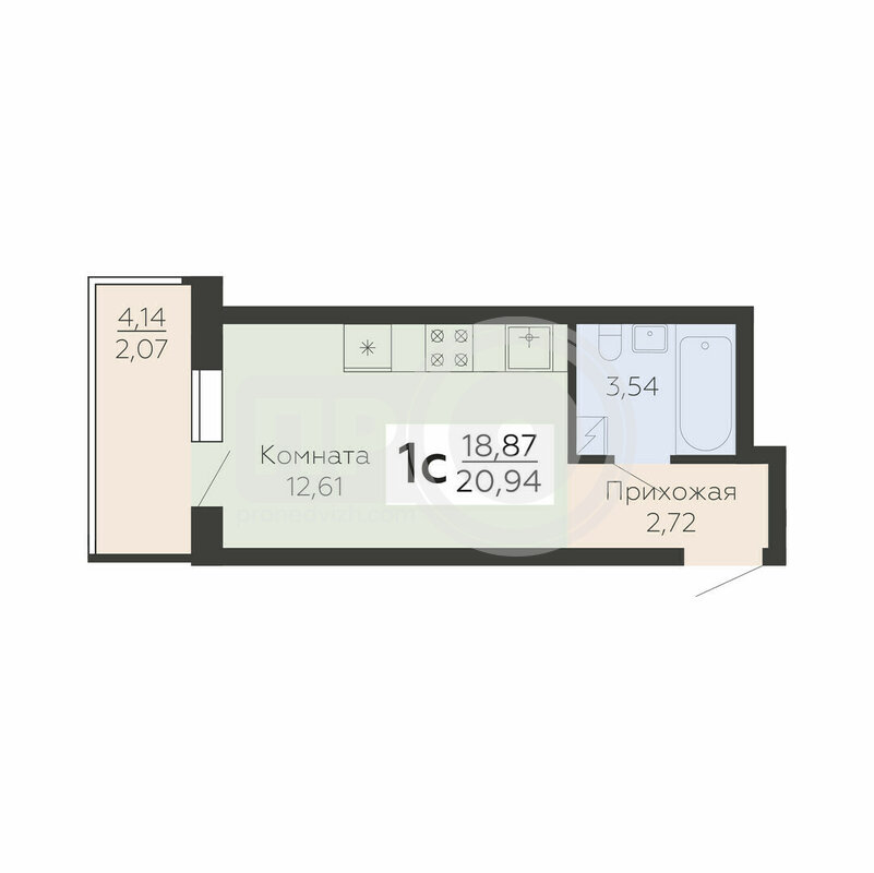 1-комнатная квартира, 20.94кв.м