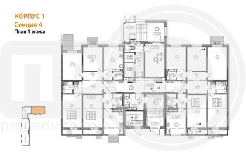 Миниатюра 1-комнатная квартира, 41.5кв.м