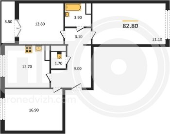 Миниатюра 3-комнатная квартира, 82.8кв.м
