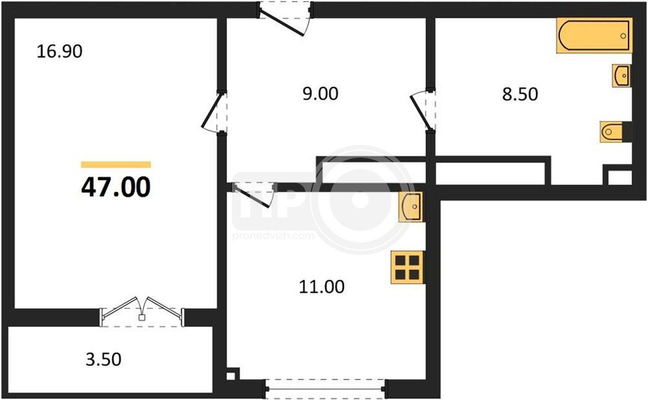 1-комнатная квартира, 47кв.м