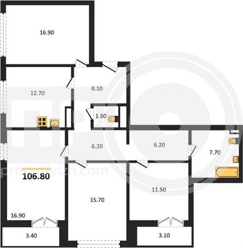 Миниатюра 4-комнатная квартира, 106.8кв.м