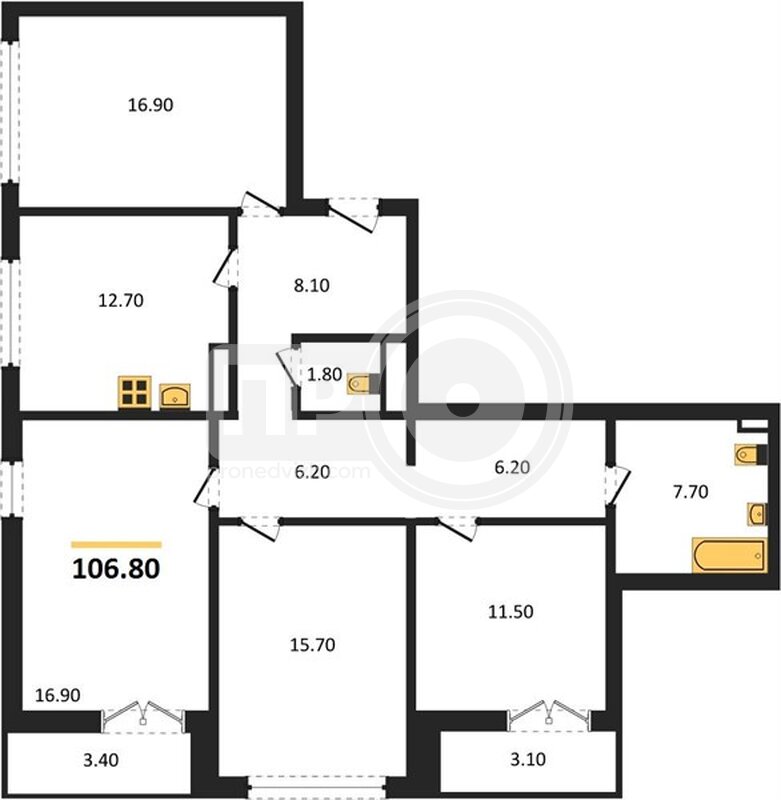 4-комнатная квартира, 106.8кв.м