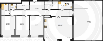 Миниатюра 3-комнатная квартира, 133.17кв.м