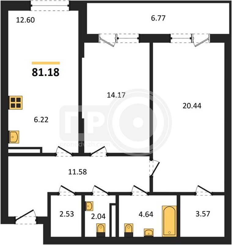 2-комнатная квартира, 81.18кв.м