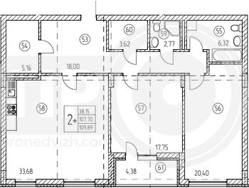 Миниатюра 2-комнатная квартира, 109.89кв.м