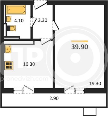 Миниатюра 1-комнатная квартира, 39.9кв.м